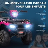 HOMCOM Quad eléctrico para niños 12V, coche eléctrico para niños, motor doble, luces y música, 88x45x50cm, rosa(m-4)