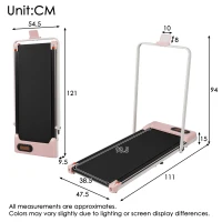 Folding Treadmill with Adjustable Incline, LED Display & Remote Control, Space-Saving Treadmill for Living Room, 121L x 54.5W x 9.5H cm, Pink(m-3)