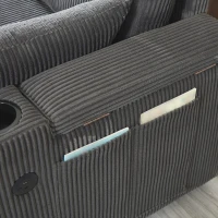 3-in-1 Convertible Corduroy Sofa Bed with Chaise and Charging Station, L-Shaped Sleeper Sofa with Armrest, 205L x 128W x 79H cm, Grey(m-10)