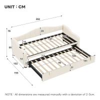 Velvet Upholstered Daybed with USB and Type-C Charging Ports, Convertible Sofa Bed with Pull-Out Trundle, 202L x 193W x 78H cm, Beige(m-3)