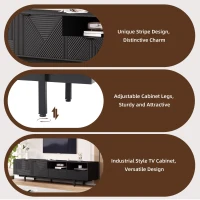 Modern Bohemian TV Cabinet with Sturdy and Durable Construction, Geometric Lines TV Stand for Living Room, 200L x 40W x 51H cm, Black(m-4)