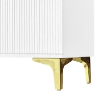 Elegant Sideboard with Adjustable Shelves and Gold-Plated Accents, Cabinet Ideal for Space-Saving Room, 83L x 35W x 101H cm, White+Gold(m-10)