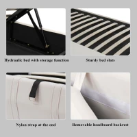 Upholstered Hydraulic Bed with Storage and Removable Headboard, Crafted Headboard with Velvet and Plywood, 210L x 110W x 90H cm, Beige(m-5)