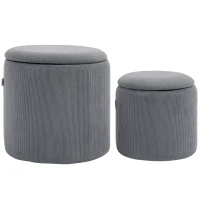HOMCOM Set of Two Corduroy Storage Ottomans - Grey(m-1)
