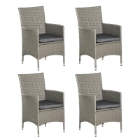 Outsunny Set of Four Rattan Armchairs, with Cushions - Grey(m-10)