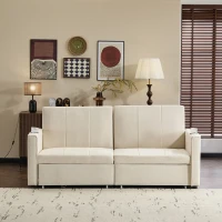 Versatile Sofa Bed with King-Size Independent Pull-Out and Fabric Design, Sleeper Sofa with Cup Holders and Pockets, 207L x 87W x 96H cm, Beige(m-1)