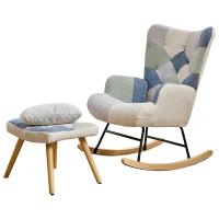 High-Back Rocking Chair with Footstool and Sturdy Design, Rocking Seat for a Soothing Rocking Motion, 68L x 84W x 91H cm, Colorful(m-14)