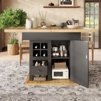 Extendable Dining Table with Modern Design for 4-6 People, Kitchen Table with Wine Rack and Drawers, 110L x 80W x 75H cm, Black+Natural(m-7)