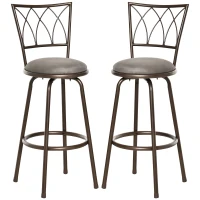 HOMCOM Set of 2 Bar Chairs Swivel Armless Upholstered Metal Frame Barstools with Backrest & Footrest, Bronze(m-13)