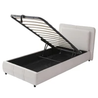 Upholstered Hydraulic Bed with Storage and Removable Headboard, Crafted Headboard with Velvet and Plywood, 210L x 110W x 90H cm, Beige(m-13)