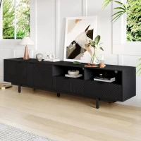Modern Bohemian TV Cabinet with Sturdy and Durable Construction, Geometric Lines TV Stand for Living Room, 200L x 40W x 51H cm, Black(m-6)