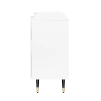 Elegant Sideboard with Modern Design, Chest of Drawers and Storage Space, Cabinet for Space-Saving Room, 120L x 40W x 77H cm, White+Gold(m-11)