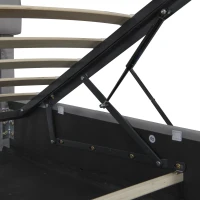 Double Upholstered Bed Frame with Hydraulic Storage, Velvet Bed with LED Lighting and Charging Station, 202.5L x 142W x 108H cm, Grey(m-9)