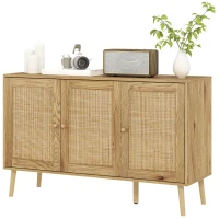 HOMCOM Aparador para Sala de Estar com 3 Portas em Vime Aparador Estilo Boémio, com Prateleiras Ajustáveis 120x40x75 cm Madeira(m-11)