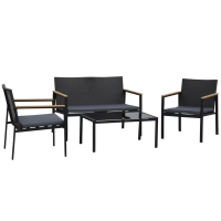 Outsunny Set Mobilier de Grădină din Ratan din 2 Scaune cu Brațe pentru Terasă, Bancă și Masă de Cafea, 80x42x37 cm, Negru