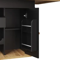 Telescopic Dining Table with Snack Shelf and Wine Rack for 4-6 People, Kitchen Table for Modern Living, 110L x 80W x 75H cm, Black+Natural(m-9)