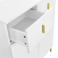 Elegant Sideboard with Adjustable Shelves and Gold-Plated Accents, Cabinet Ideal for Space-Saving Room, 83L x 35W x 101H cm, White+Gold(m-7)