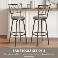 HOMCOM Set of 2 Bar Chairs Swivel Armless Upholstered Metal Frame Barstools with Backrest & Footrest, Bronze(m-4)