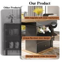 Telescopic Foldable Kitchen Table for 4-6 People with Soft-Close System, Dining Table with Hidden Storage, 110L x 80W x 75H cm, Black+Natural(m-5)