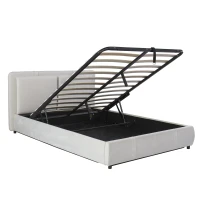 Upholstered Double Bed with Hydraulic Storage and Headboard, Full-Size Bed Ideal for Storing Bedding, 210L x 159W x 90H cm, Beige(m-12)