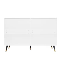 Elegant Sideboard with Modern Design, Chest of Drawers and Storage Space, Cabinet for Space-Saving Room, 120L x 40W x 77H cm, White+Gold(m-12)