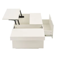 Lift Up Coffee Table with Hydraulic Mechanism, Wooden Tea Table with Drawer and Hidden Storage, 117L x 65W x 43H cm, White(m-14)