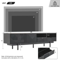 Modern Bohemian TV Cabinet with Sturdy and Durable Construction, Geometric Lines TV Stand for Living Room, 200L x 40W x 51H cm, Black(m-3)