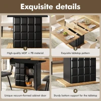 Telescopic Extendable Dining Table with Checked Pattern, Foldable Kitchen Table for 4-6 People, 110-140L x 80W x 75H cm, Black+Natural(m-4)