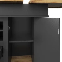 Extendable Dining Table with Modern Design for 4-6 People, Kitchen Table with Wine Rack and Drawers, 110L x 80W x 75H cm, Black+Natural(m-9)