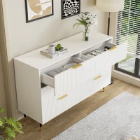 Elegant Sideboard with Modern Design, Chest of Drawers and Storage Space, Cabinet for Space-Saving Room, 120L x 40W x 77H cm, White+Gold(m-5)