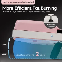 Folding Treadmill with Adjustable Incline, LED Display & Remote Control, Space-Saving Treadmill for Living Room, 121L x 54.5W x 9.5H cm, Pink(m-7)