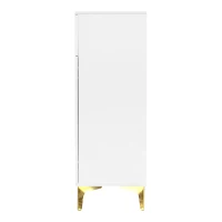 Elegant Sideboard with Adjustable Shelves and Gold-Plated Accents, Cabinet Ideal for Space-Saving Room, 83L x 35W x 101H cm, White+Gold(m-13)