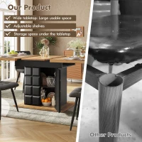 Telescopic Extendable Dining Table with Checked Pattern, Foldable Kitchen Table for 4-6 People, 110-140L x 80W x 75H cm, Black+Natural(m-5)