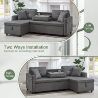 L-Shaped Convertible Sofa Bed with Reversible Chaise, Storage, Sleeper Sofa Ideal for Space-Saving Rooms, 196L x 126W x 79H cm, Grey(m-5)