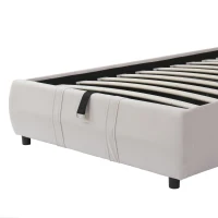 Upholstered Hydraulic Bed with Storage and Removable Headboard, Crafted Headboard with Velvet and Plywood, 210L x 110W x 90H cm, Beige(m-10)