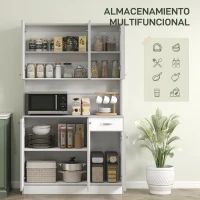HOMCOM Alacena de Cocina Aparador de Comedor con 1 Cajón 6 Puertas y Estantes Ajustable Estilo Moderno 101x39x180 cm Blanco(m-4)