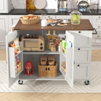 Elegant Kitchen Island with Extendable Worktop, Smooth Wheels, Ample Storage, Serving Cart for Modern Living, 140L x 45W x 92.5H cm, White(m-8)