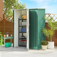 Outsunny Abrigo de Jardim 142x84x189cm Abrigo de Jardim de Aço Galvanizado com Porta Fechadura e Orifícios de Drenagem para Armazenamento de Ferramentas Verde(m-2)