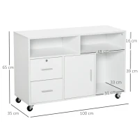 HOMCOM Mobile per stampante con 2 cassetti, su ruote, con ripiani aperti e armadio, 100 x 35 x 65 cm, Bianco(m-3)