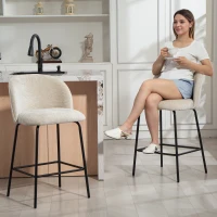 HOMCOM 2-delige set Barkruk met rugleuning en voetensteun, gestoffeerde stoelen met stalen poten voor keukeneiland, eetkamer, Beige(m-8)