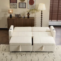 Versatile Sofa Bed with King-Size Independent Pull-Out and Fabric Design, Sleeper Sofa with Cup Holders and Pockets, 207L x 87W x 96H cm, Beige(m-10)