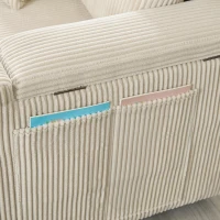 3-in-1 Convertible Corduroy Sofa Bed with Storage and Charging Station, L-Shaped Sleeper Sofa with Armrest, 205L x 128W x 79H cm, Beige(m-10)