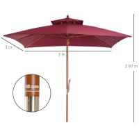 Outsunny 3 m 2 Tier Umbrella Parasol-Wine Red(m-3)