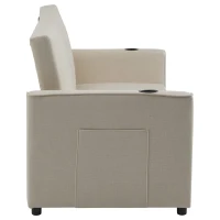 Versatile Sofa Bed with King-Size Independent Pull-Out and Fabric Design, Sleeper Sofa with Cup Holders and Pockets, 207L x 87W x 96H cm, Beige(m-13)