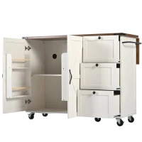 Elegant Kitchen Island with Extendable Worktop, Smooth Wheels, Ample Storage, Serving Cart for Modern Living, 140L x 45W x 92.5H cm, White(m-10)