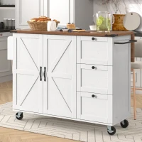Elegant Kitchen Island with Extendable Worktop, Smooth Wheels, Ample Storage, Serving Cart for Modern Living, 140L x 45W x 92.5H cm, White(m-1)