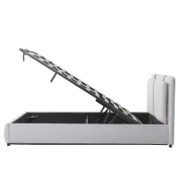 Upholstered Double Bed with Hydraulic Storage and Headboard, Full-Size Bed Ideal for Storing Bedding, 210L x 159W x 90H cm, Beige(m-13)