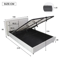 Upholstered Double Bed with Hydraulic Storage and Headboard, Full-Size Bed Ideal for Storing Bedding, 210L x 159W x 90H cm, Beige(m-3)