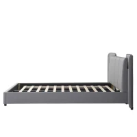 Upholstered Double Bed with Charging Port and Lighting, Full-Size Bed with Impact-Resistant Sponge Padding, 209L x 221W x 86.5H cm, Grey(m-13)