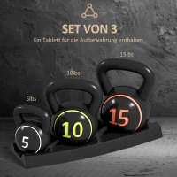 SPORTNOW Kettlebell Set, 3 Kugelhanteln 2,2kg/4,5kg/6,8kg, Kunststoffhülle, Schwarz(m-4)